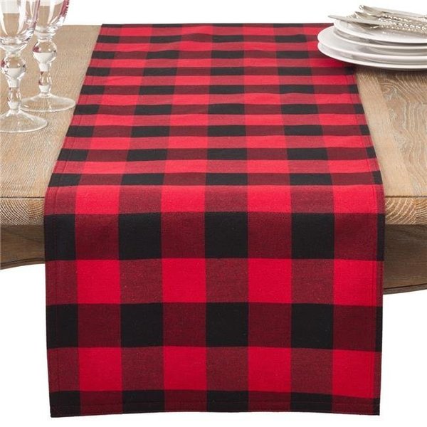 Saro Lifestyle SARO 5026.R1672B 16 x 72 in. Rectangle Buffalo Plaid Check Classic Cotton Blend Table Runner  Red 5026.R1672B